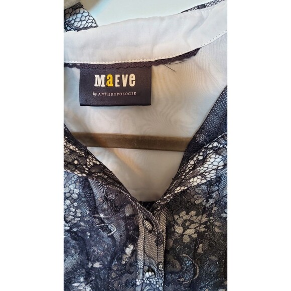 Anthropologie Maeve XS Lace Sheer Long Sleeve Button Down Blouse Black Witchy - Picture 2 of 7